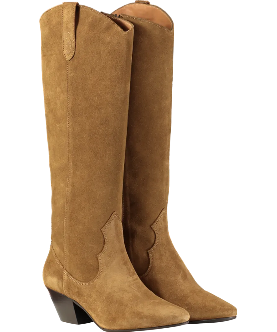 DUO Brown Saffron Knee High Boots In Marigold Suede UK 7 EU 40 