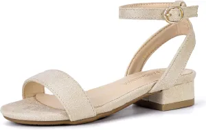 PANDANINJIA Girls Sandals Low Heels Dress Shoes Open Toe Flower Girl Wedding Party for Little Big Kid Dress Sandals
