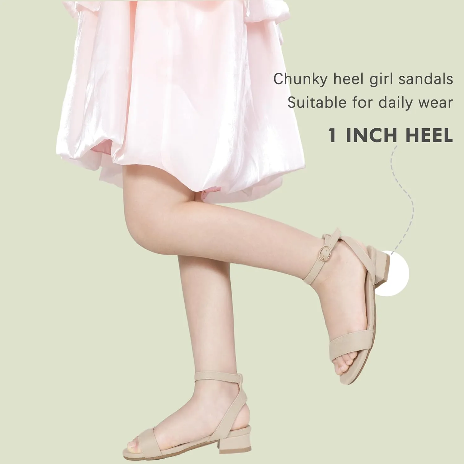 PANDANINJIA Girls Sandals Low Heels Dress Shoes Open Toe Flower Girl Wedding Party for Little Big Kid Dress Sandals
