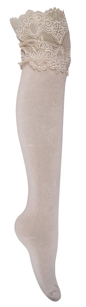Stylish High Wide-Lace Jersey Knit Knee-High Cotton Boot Socks