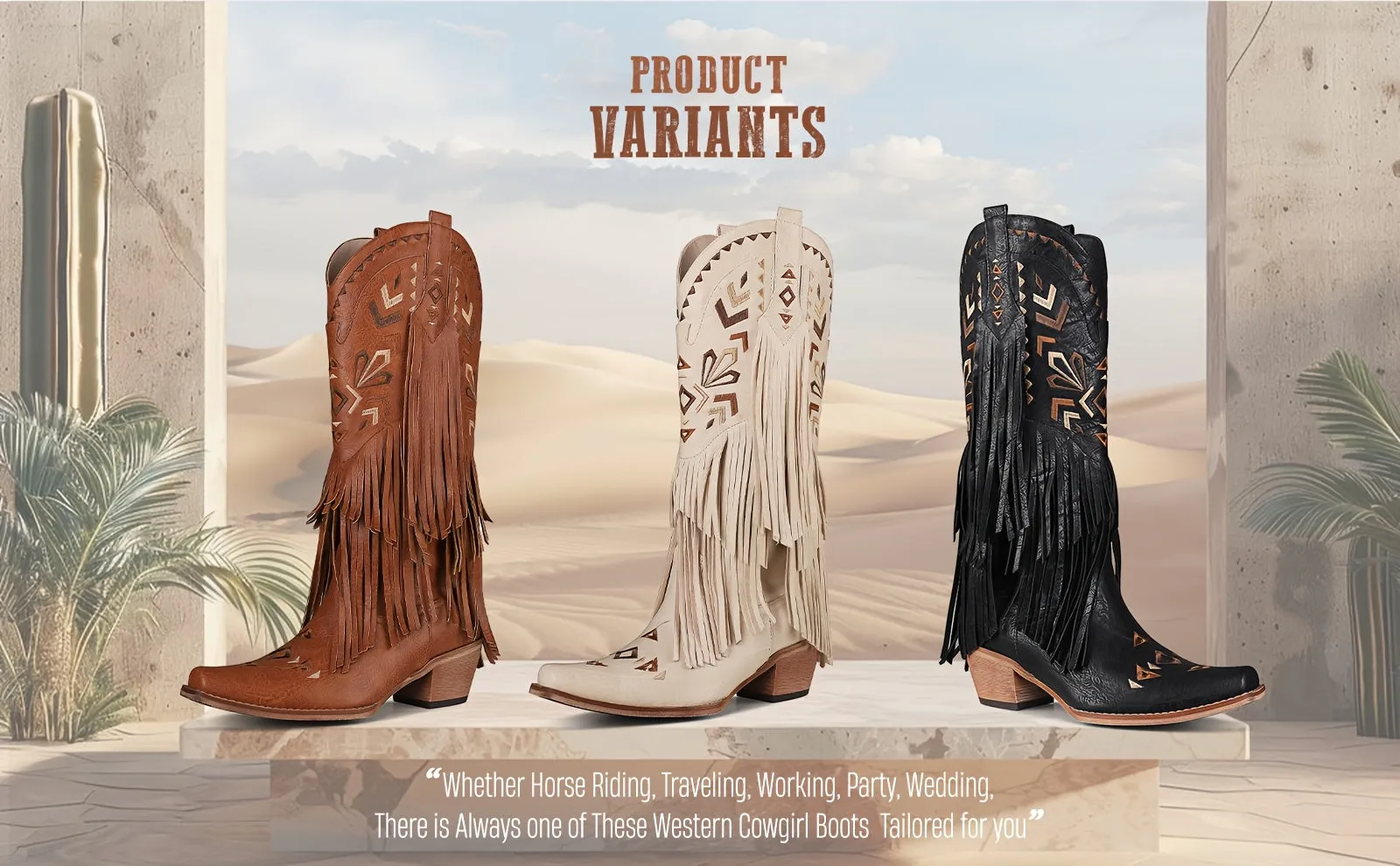 Stylish Knee-High Cowboy Boots - Featuring Tassels, Embroidery, Almond-Shaped Toes