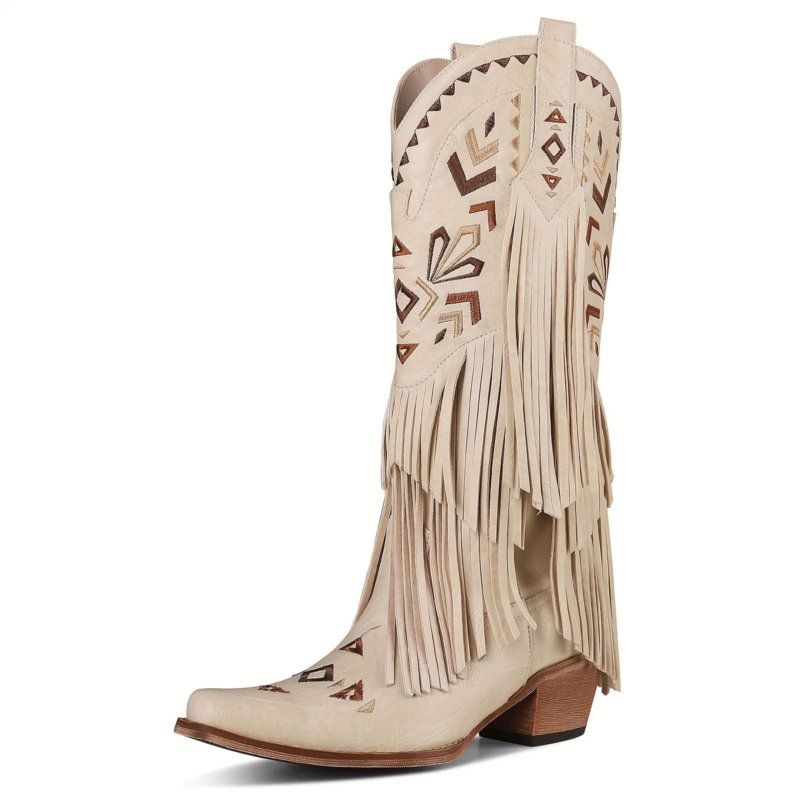 Stylish Knee-High Cowboy Boots - Featuring Tassels, Embroidery, Almond-Shaped Toes