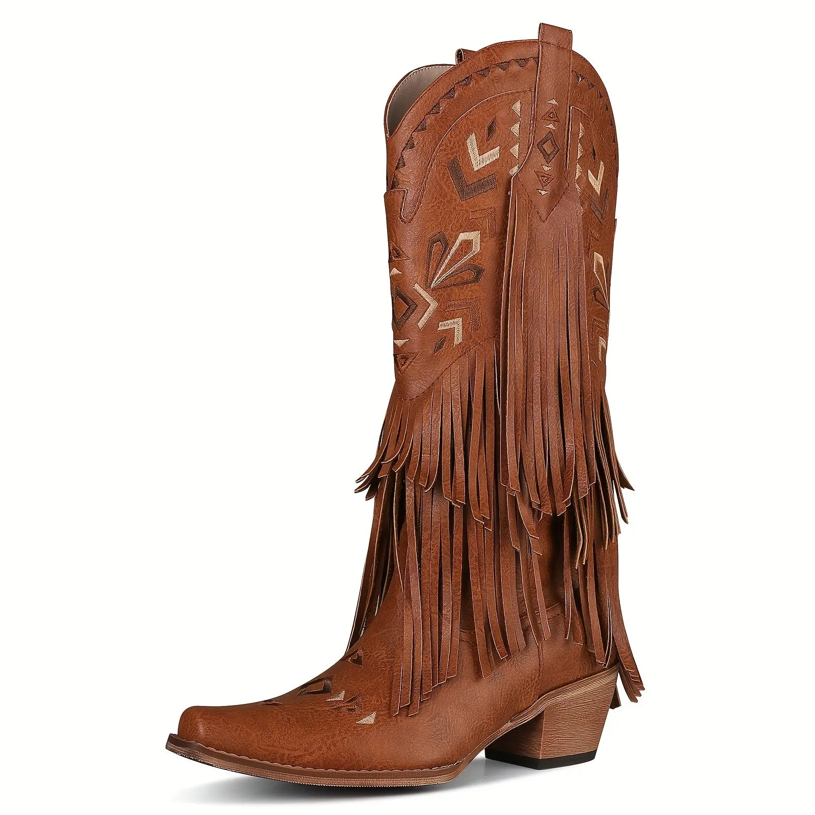 Stylish Knee-High Cowboy Boots - Featuring Tassels, Embroidery, Almond-Shaped Toes